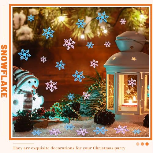 1600 Pieces 3 Size Snowflake Confetti Christmas Snowflake Glitter Confetti Table Decor for Winter Xmas Party Wonderland Party Supplies DIY Craft(White, Blue)