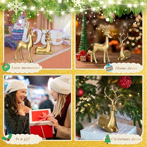 12 Pcs Gold Reindeer Figurines Set - Indoor Christmas Decorative Deer Sculptures