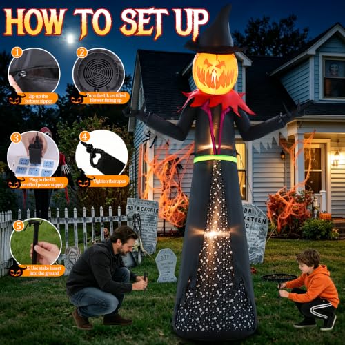 GIFTFIND 9FT Giant Pumpkin Witch Inflatable Halloween Yard Decor - 9ft Pumpkin Man Variation