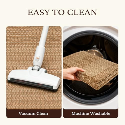 Brown 6x9 Area Rug for Living Room - Machine Washable Boho Woven Floor Mat