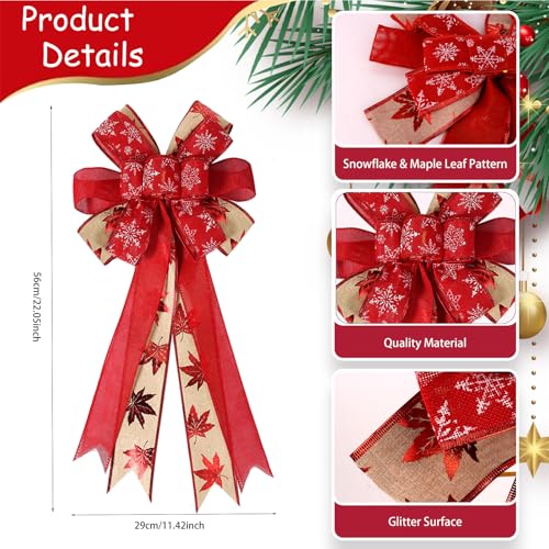 CURASA Christmas Bow Decorations Large Red Bows for Tree Maple Leaf &