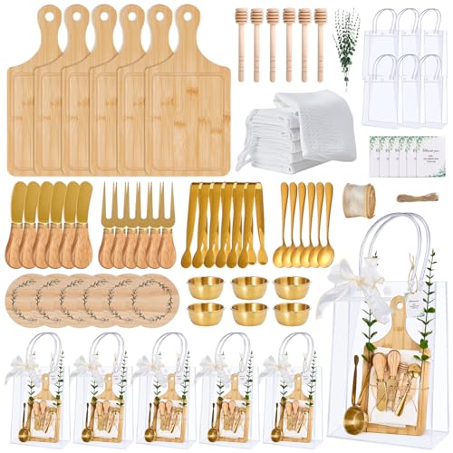 Baby Shower Prizes Gift Set - 6 Square Bamboo Cheese Boards & Accessories