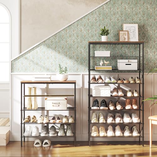 8-Tier Shoe Rack Organizer - Rustic Brown, Holds 32 Pairs, Large Capacity, Entryway & Closet Storage - Variation: Black