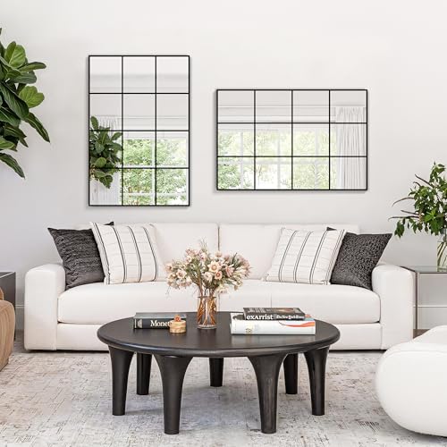 LAWADA 24x36 Black Window Pane Wall Mirror - Modern Rectangular Decor with Grid Design