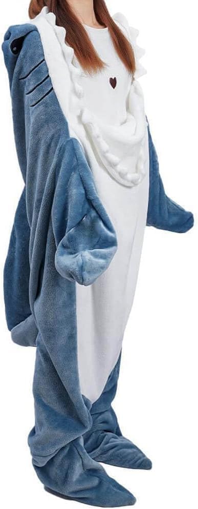 Kids Shark Blanket Hoodie - Fun Shark Pajamas for 53-57 Inch Height (M)