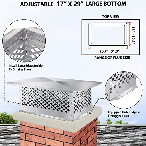17 x 29 Stainless Steel Chimney Cap - All Weather Outdoor Vent Cover (Variation of THIS listing)
