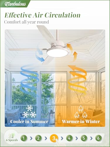 52-Inch Outdoor Ceiling Fan with Light IP65 Waterproof for Patio - White Gold, Standard