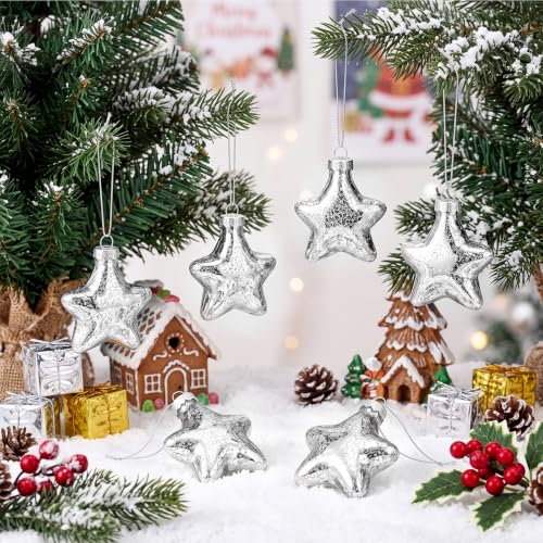 Sumind Silver Mercury Glass Christmas Star Ornaments - 2.36 Inch Set of 6