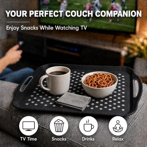 Large NonSlip Serving Tray with Handles - Black, Set of 2