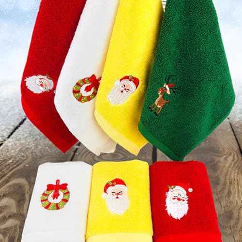 Veemoon 2pcs Christmas Face Towel Santa Bathroom Hand Towels Face Wash Cotton Wash Cotton for Bedroom, Bathroom, Kitchen(Red+Green)