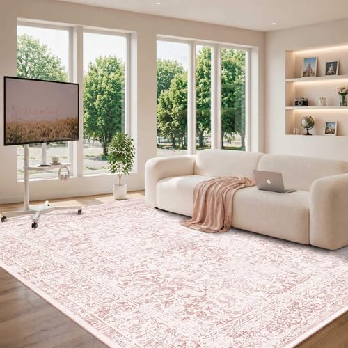 Pink Washable Area Rug 6x9 for Girls Bedroom & Living Room - Light Pink