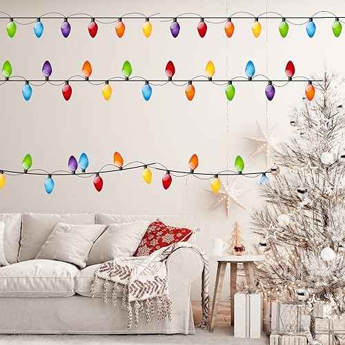 Christmas Light Bulb Wall Decal Colorful Merry and Bright Ight Bulb Wall Stickers Christmas Party Decorations for Kids Living Room Bedroom Window Supplies