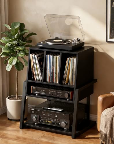 Homieasy Record Player Stand with Power Outlet - Black