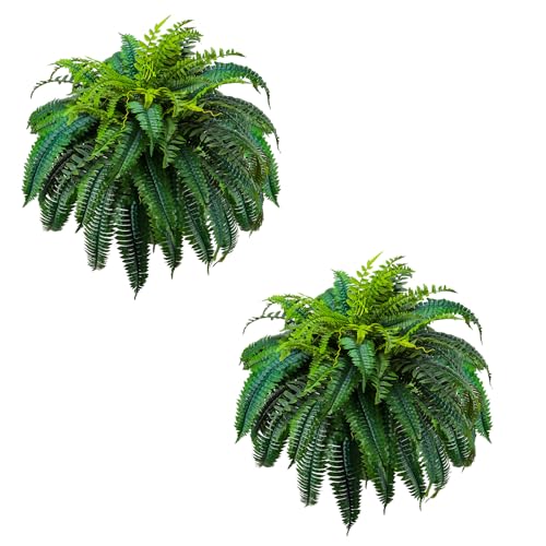 GYERB 2 Pack Artificial Boston Ferns Outdoor 48 Inch Fake Fern Plants with 88 Leaves - Realistic Faux Porch Garden Decor