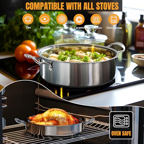 Aufranc 6-Piece Stainless Steel Nonstick Induction Cookware Set - Includes 2 Qt, 2.6 Qt, 3.7 Qt Pots with Lids