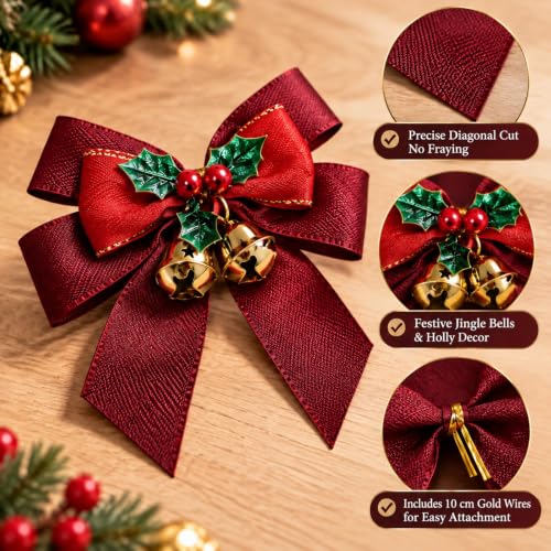 18 Pcs Christmas Bows Set with Jingle Bells for Tree Gift Wrapping & Decorations