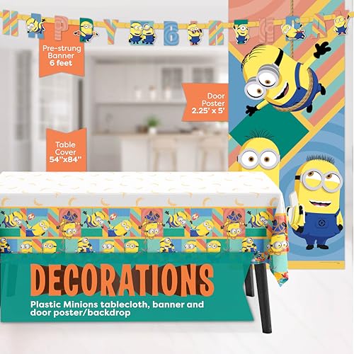 Minion Birthday Party Decorations Kit with Banner, Plates & More - Officially Licensed
