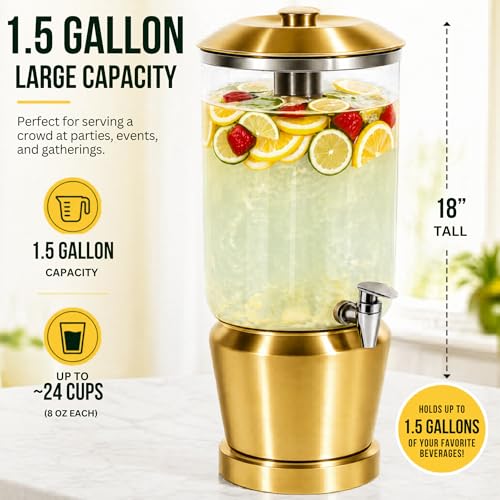 Gold Stainless Steel Drink Dispenser with Ice Chambers, 1.5 Gallons