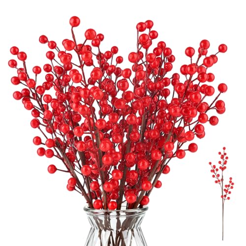 GOONMILL 10 Pack Red Artificial Berry Stems - 16.5 Inch Holiday Decor