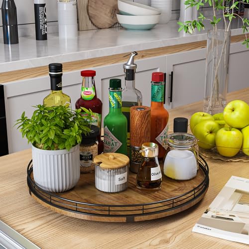 16-Inch Farmhouse Oak Lazy Susan Organizer - Walnut Finish