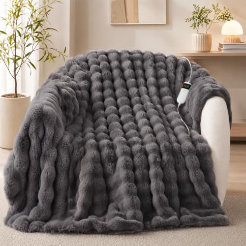 Heated Blanket Electric Faux Rabbit Fur Bubble Heating Throw 50"x60",