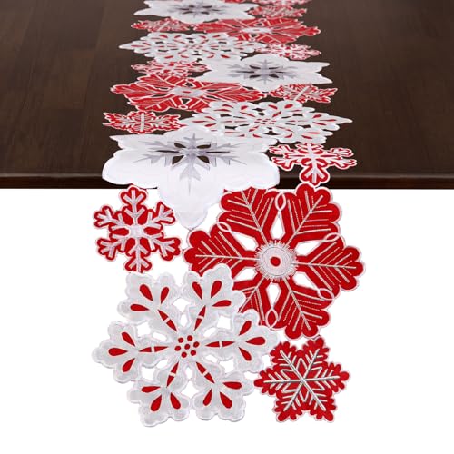 Grelucgo 14x68 Inches Embroidered Snowflake Table Runner for Christmas & Holiday Decor