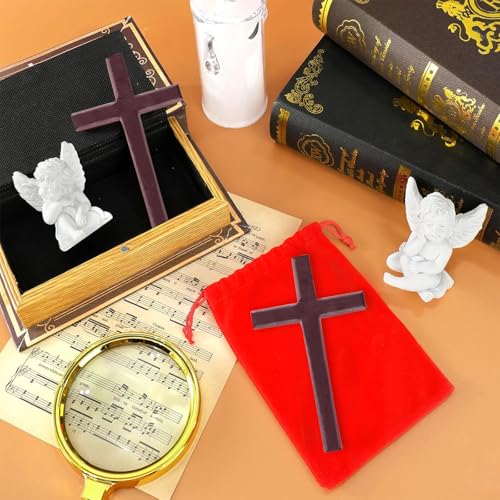 Christian Wooden Cross Wall Decoration Hand Held Prayer Crosses Palm Sized Christian Gift 4.7 inch, with Velvet Bag