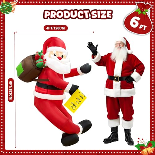 OurWarm 6 ft Christmas Inflatable Santa with Gift Bag • Built-in LED Lights