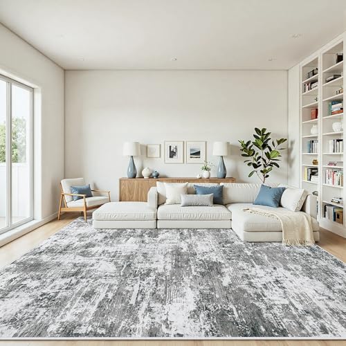 Yidanamy 8x10 Grey Washable Area Rug for Living Room & Bedroom - Abstract Carpet