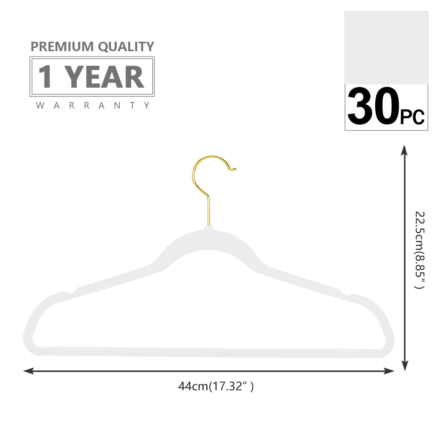 MIZGI Premium Velvet Hangers Pack 30 Pcs Heavyduty - Non Slip Slimline - Velvet Suit Hangers White - Gold Hooks,Space Saving Clothes Hangers