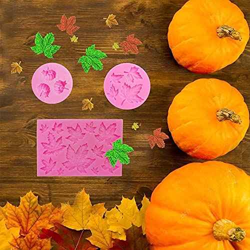 4Pcs Autumn Silicone Pumpkin Mold and Mini Maple Leaves Fall Chocolate Molds for Halloween Thanksgiving Cake Decoration DIY Fondant,Baking,Mini Cake,Clay and Soap¡¦
