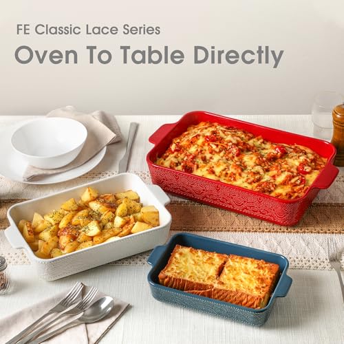 Ceramic Baking Dish Set of 3 Bright White Oven-Safe Casserole Pans
