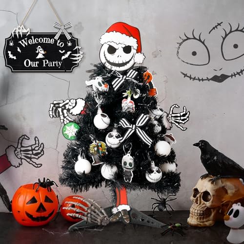 20 Inch Mini Halloween Christmas Tree with Lights - Black Tabletop Tree, Includes Decorations (BestNavidad Black Tree Variant)