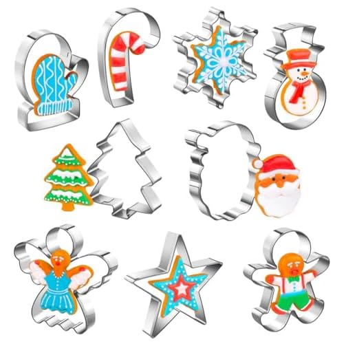 Christmas Cookie Cutters Set of 9 Pieces, Metal Shapes for Winter Holiday: Christmas Tree, Snowflake, Gingerbread Men, Angel, Star, Mitten, Candy Cane, Snowman