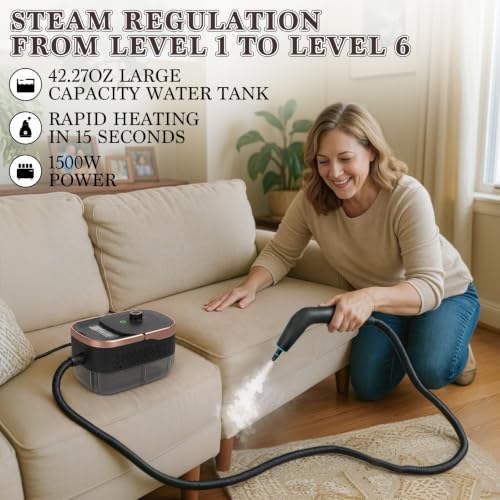 Handheld Steam Cleaner for Home and Car Detailing - 15s Heat-Up, 1250ML Tank, Multi-Surface Use