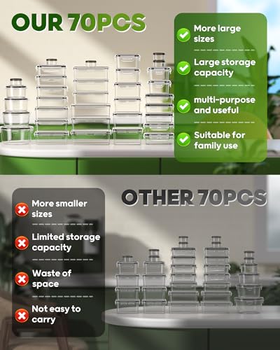 70 Pcs Food Storage Containers with Lids Set - BPA-Free Leak-Proof Reusable Kitchen Storage