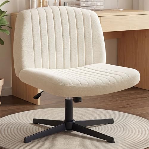 Orange Factory Criss Cross Chair - Wide Fabric Vanity Seat, Beige No Wheel