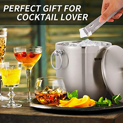 WENEGG Stainless Steel 3L Insulated Ice Bucket with Lid, Tongs & Strainer