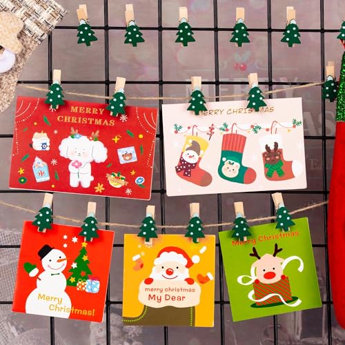 Christmas Tree Mini Wood Clips with Christmas Tree Pattern - 50 Pack for Decorations