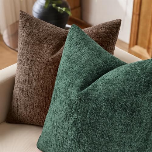MIULEE 18x18 Dark Green Textured Chenille Couch Pillow Covers Pack of 2