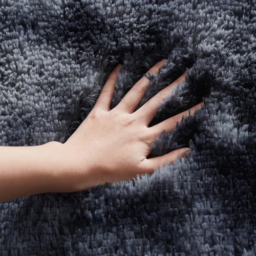 Floralux 9x12 Dark Grey Tie-Dyed Shag Rug for Living Room & Bedroom