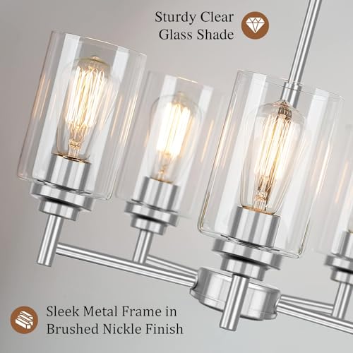 Sucolite 19.8-inch Brushed Nickel 5-Light Chandelier for Dining Room - Modern Farmhouse Pendant Lighting