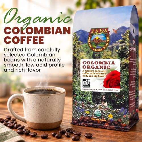 Low Acid Organic Colombian Whole Bean Coffee 16oz Pack of 2 – USDA Certified, Fresh Ground for French Press, Drip & Espresso
