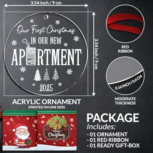Our First Christmas in New Apartment 2025 - Apartment Decor Housewarming Gifts, Housewarming Gifts for Couples & Families - 1st Apartment Christmas Ornament - New Home Gift Ideas - Acrylic Ornament