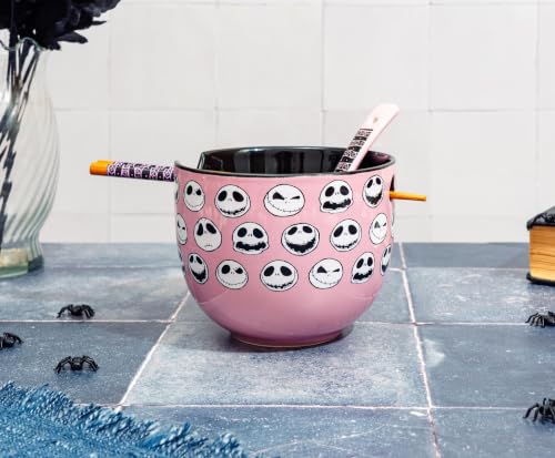 Nightmare Before Christmas Jack Emojis Ramen Bowl 20oz with Spoon & Chopsticks - Official Merch
