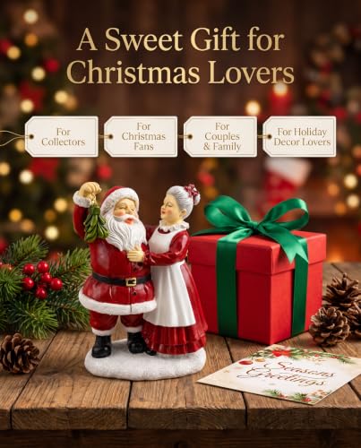 iStatue White 5.5'' Santa & Mrs. Claus Mistletoe Figurine Christmas Decor