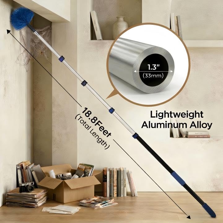 25ft High Ceiling Duster Kit with 5-18ft Telescoping Extension Pole - Includes Microfiber Scrubber & Squeegee Head - Suitable for Fans, Windows, Ceilings