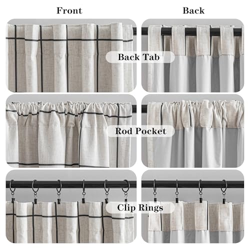 MYSKY HOME Blackout Plaid Linen Curtains 52W x 84L Double Panel Set for Living Room, Insulated & Privacy, Black