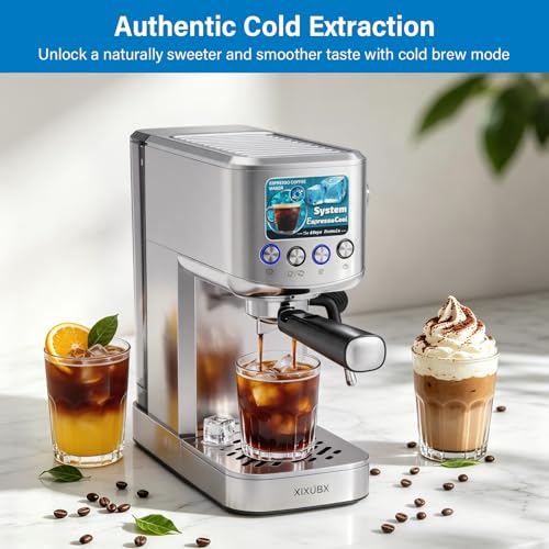 XIXUBX Silver Cold Brew Espresso Machine with Milk Frother - Fast Heating & One-Touch Operation