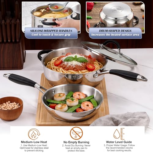 10-Piece Stainless Steel Cookware Set with Induction Pots and Pans